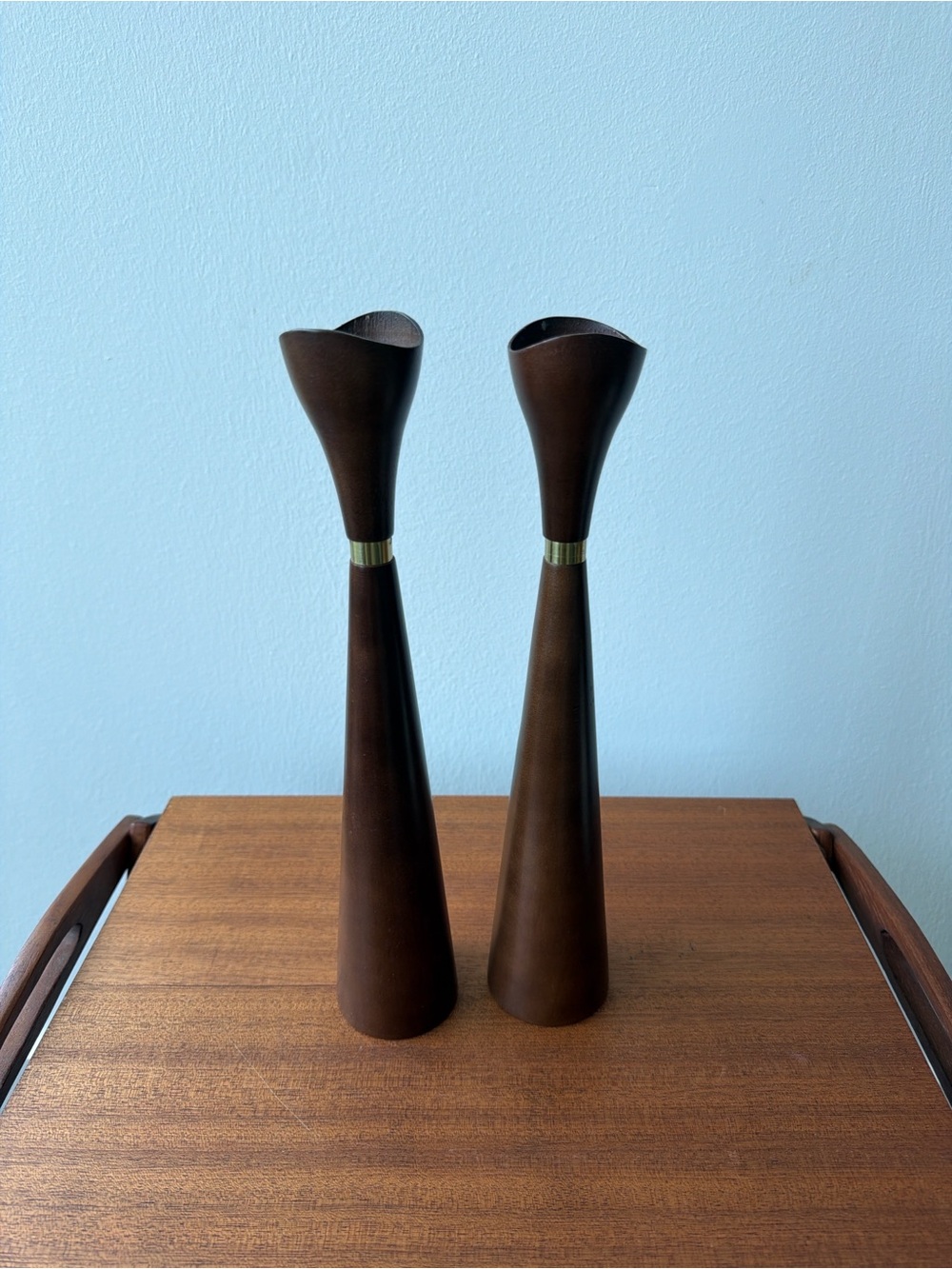 Vintage Danish Teak Candlesticks | Mid Century Modern Sculptural Pair Set of 2